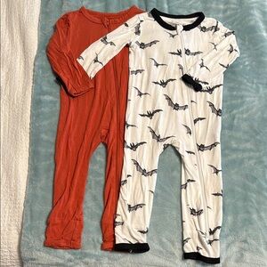 Set of Two Kyte Baby Rompers - Bat Print and Solid Orange